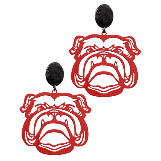 Red and Black Bulldog Football Earrings