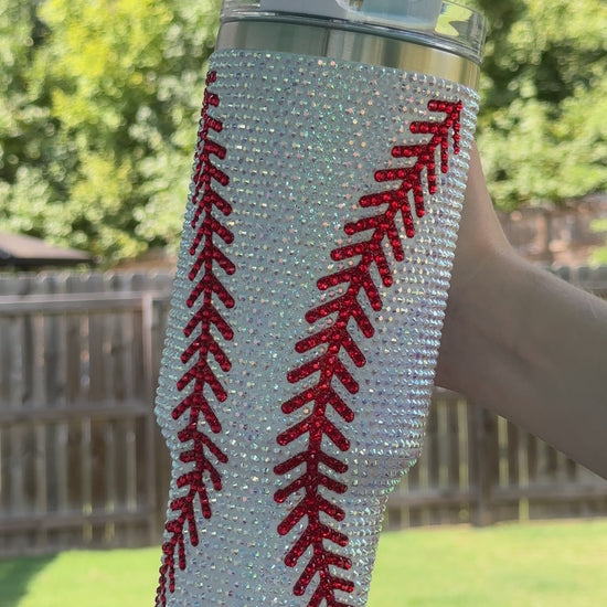 Baseball Rhinestone Studded 40 oz. Tumbler: Rhinestone Tumblers