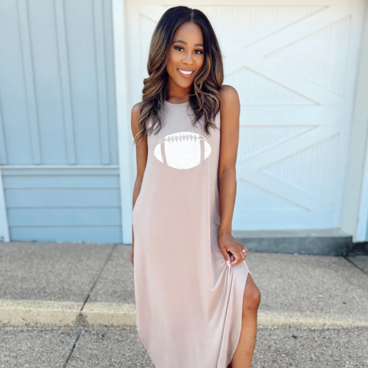 MOCHA DISTRESSED FOOTBALL MAXI DRESS