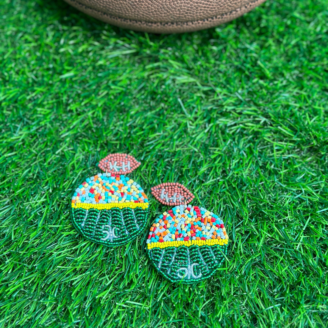 50 YARD LINE “FANS IN THE STANDS” FOOTBALL BEADED EARRINGS