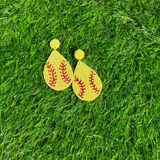 SOFTBALL TEARDROP SEED BEAD EARRINGS