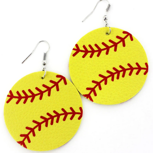 SOFTBALL FAUX LEATHER EARRINGS