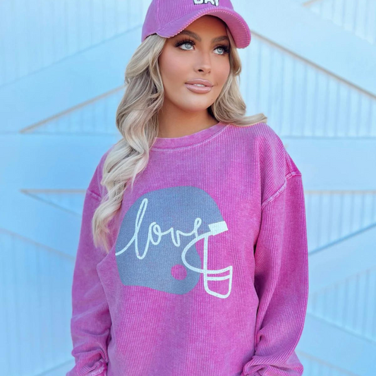 PINK CORDED OVERSIZED FOOTBALL SWEATSHIRT