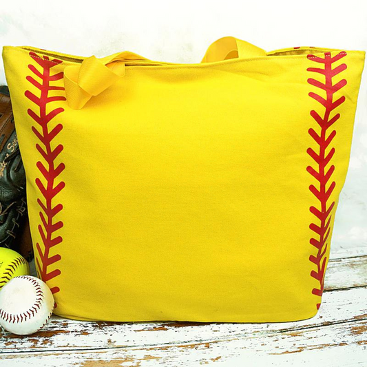 SOFTBALL THEMED CANVAS TOTE BAG