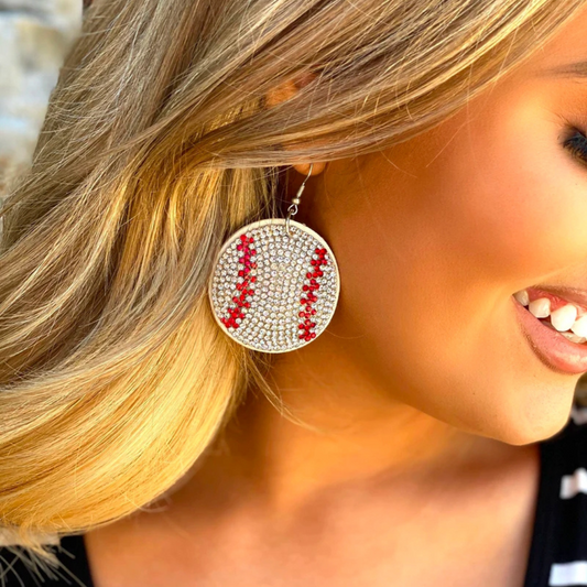 CRYSTAL SUEDE BASEBALL EARRINGS